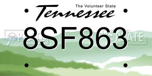 8SF863 Tennessee License Plate