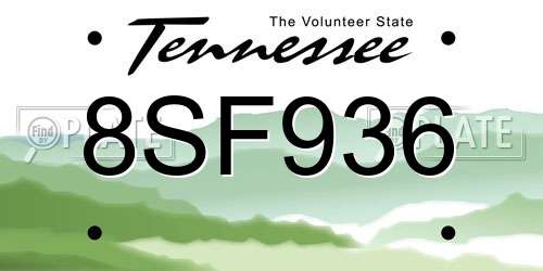 8SF936 Tennessee License Plate