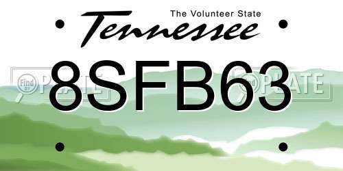 8SFB63 Tennessee License Plate