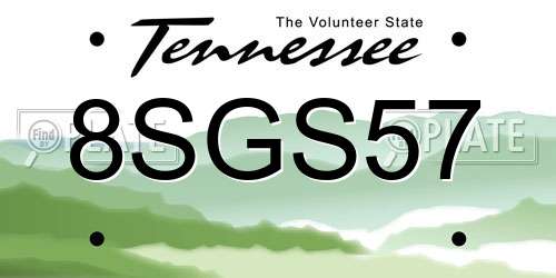 8SGS57 Tennessee License Plate