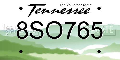 8SO765 Tennessee License Plate