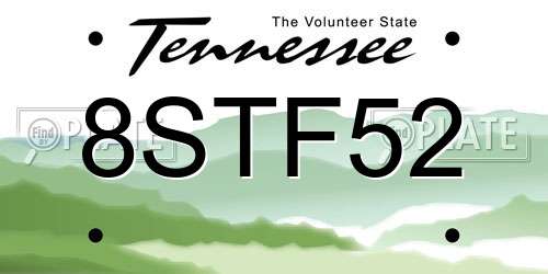 8STF52 Tennessee License Plate