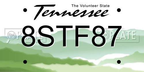 8STF87 Tennessee License Plate
