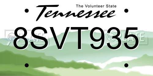 8SVT935 Tennessee License Plate