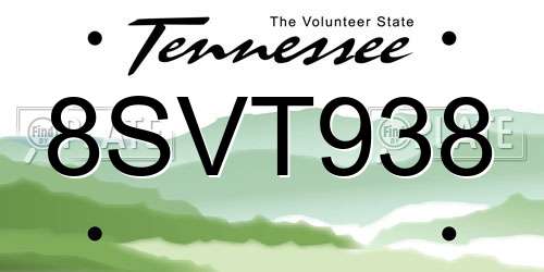 8SVT938 Tennessee License Plate