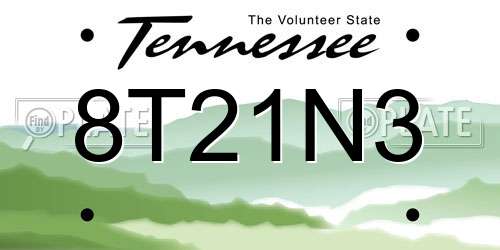 8T21N3 Tennessee License Plate