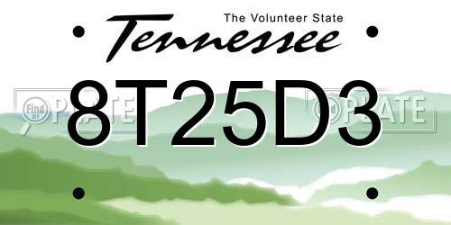 8T25D3 Tennessee License Plate