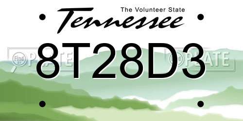 8T28D3 Tennessee License Plate