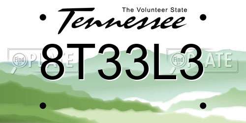 8T33L3 Tennessee License Plate