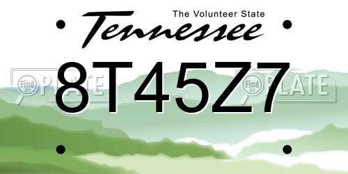 8T45Z7 Tennessee License Plate