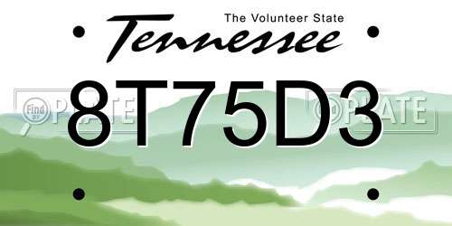 8T75D3 Tennessee License Plate