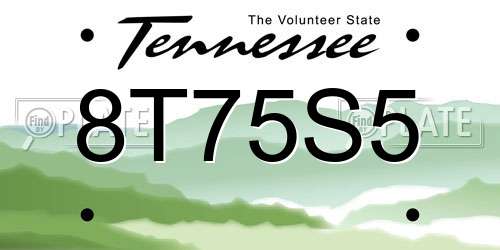 8T75S5 Tennessee License Plate
