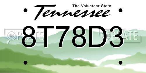 8T78D3 Tennessee License Plate