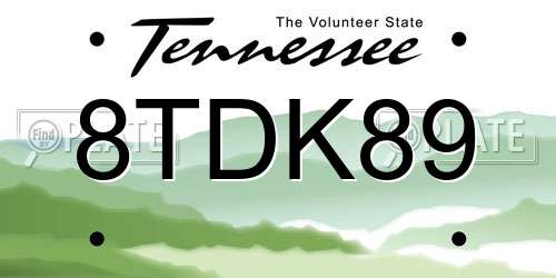 8TDK89 Tennessee License Plate