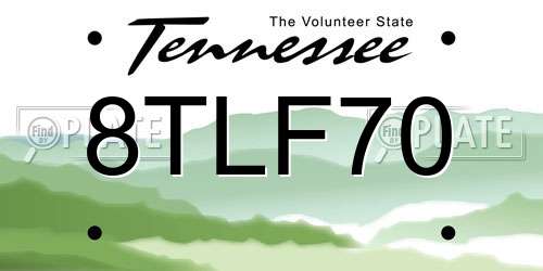 8TLF70 Tennessee License Plate