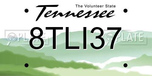 8TLI37 Tennessee License Plate