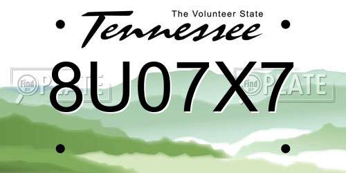 8U07X7 Tennessee License Plate