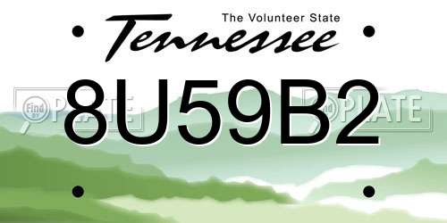 8U59B2 Tennessee License Plate