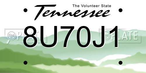8U70J1 Tennessee License Plate