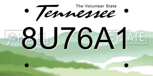 8U76A1 Tennessee License Plate