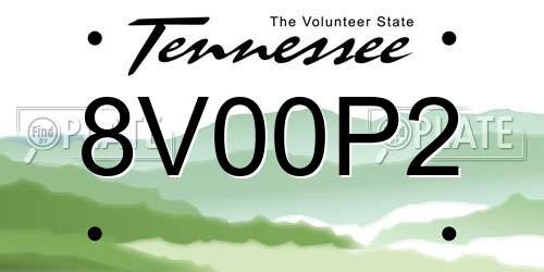 8V00P2 Tennessee License Plate