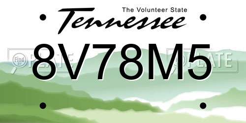8V78M5 Tennessee License Plate