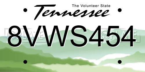 8VWS454 Tennessee License Plate
