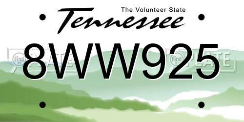 8WW925 Tennessee License Plate