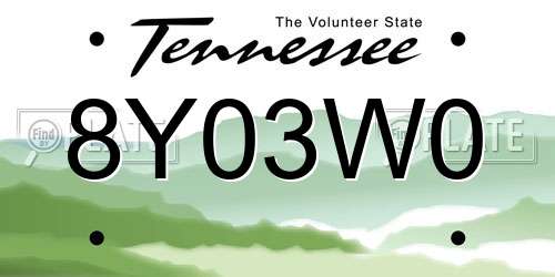 8Y03W0 Tennessee License Plate