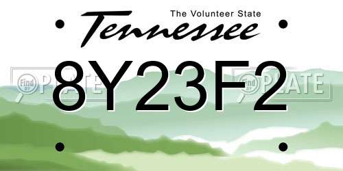 8Y23F2 Tennessee License Plate