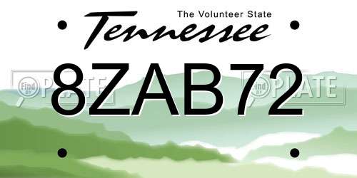 8ZAB72 Tennessee License Plate