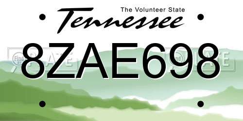8ZAE698 Tennessee License Plate