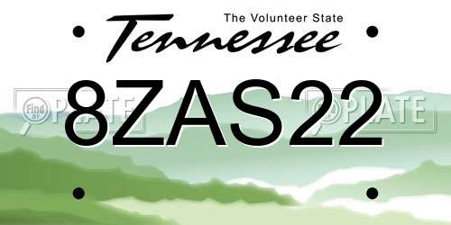 8ZAS22 Tennessee License Plate