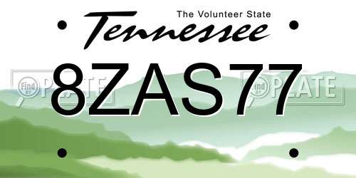 8ZAS77 Tennessee License Plate