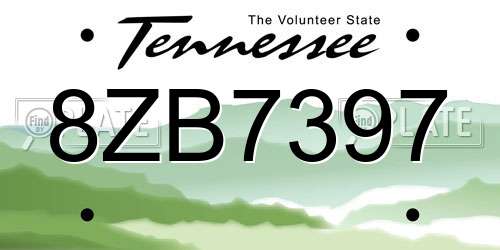 8ZB7397 Tennessee License Plate