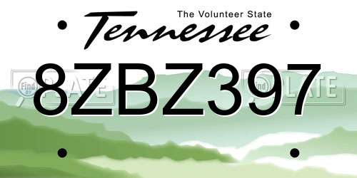 8ZBZ397 Tennessee License Plate