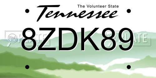 8ZDK89 Tennessee License Plate
