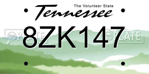 8ZK147 Tennessee License Plate