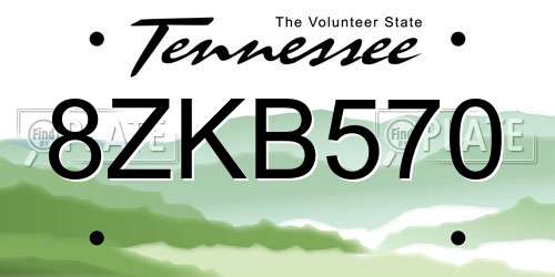 8ZKB570 Tennessee License Plate