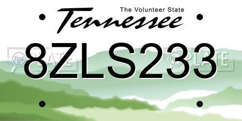 8ZLS233 Tennessee License Plate