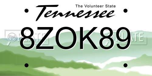 8ZOK89 Tennessee License Plate