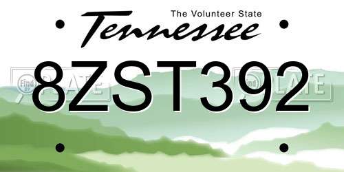 8ZST392 Tennessee License Plate