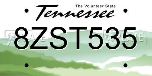 8ZST535 Tennessee License Plate