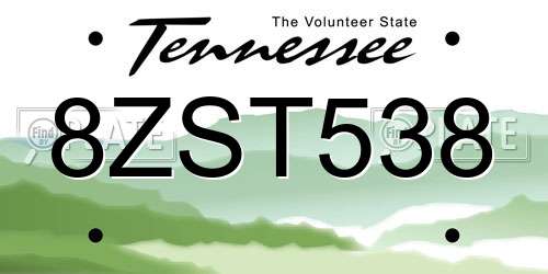 8ZST538 Tennessee License Plate