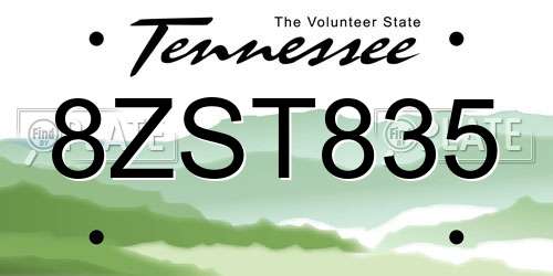 8ZST835 Tennessee License Plate