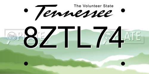 8ZTL74 Tennessee License Plate