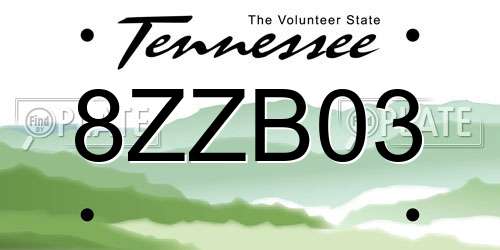 8ZZB03 Tennessee License Plate
