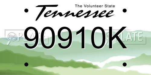 90910K Tennessee License Plate