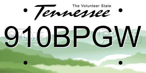 910BPGW Tennessee License Plate