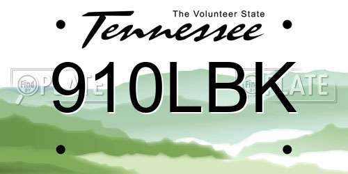 910LBK Tennessee License Plate